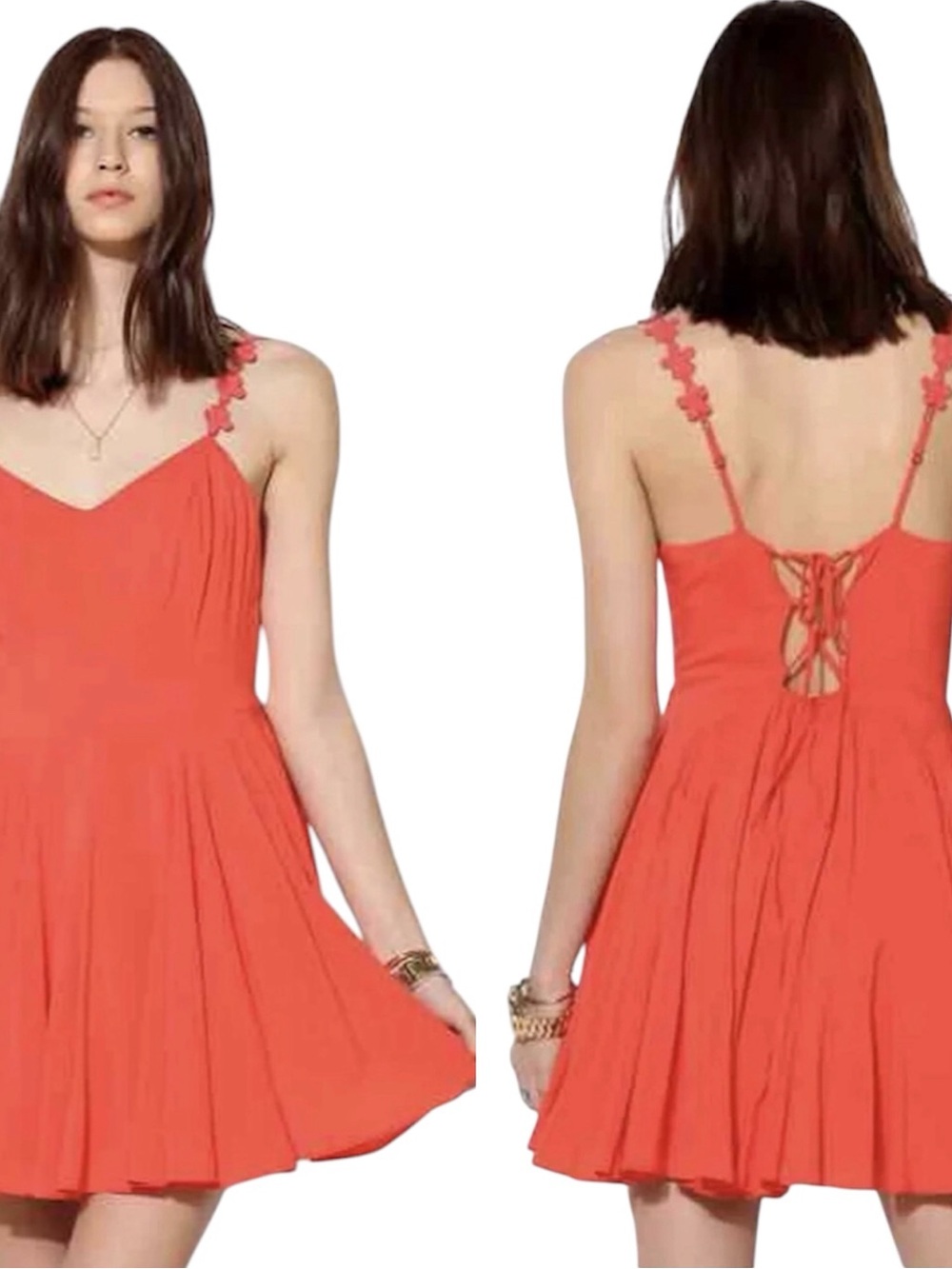 Kimchi Blue Coral V-neck Fit & Flare Lace Up Back Mini Dress
